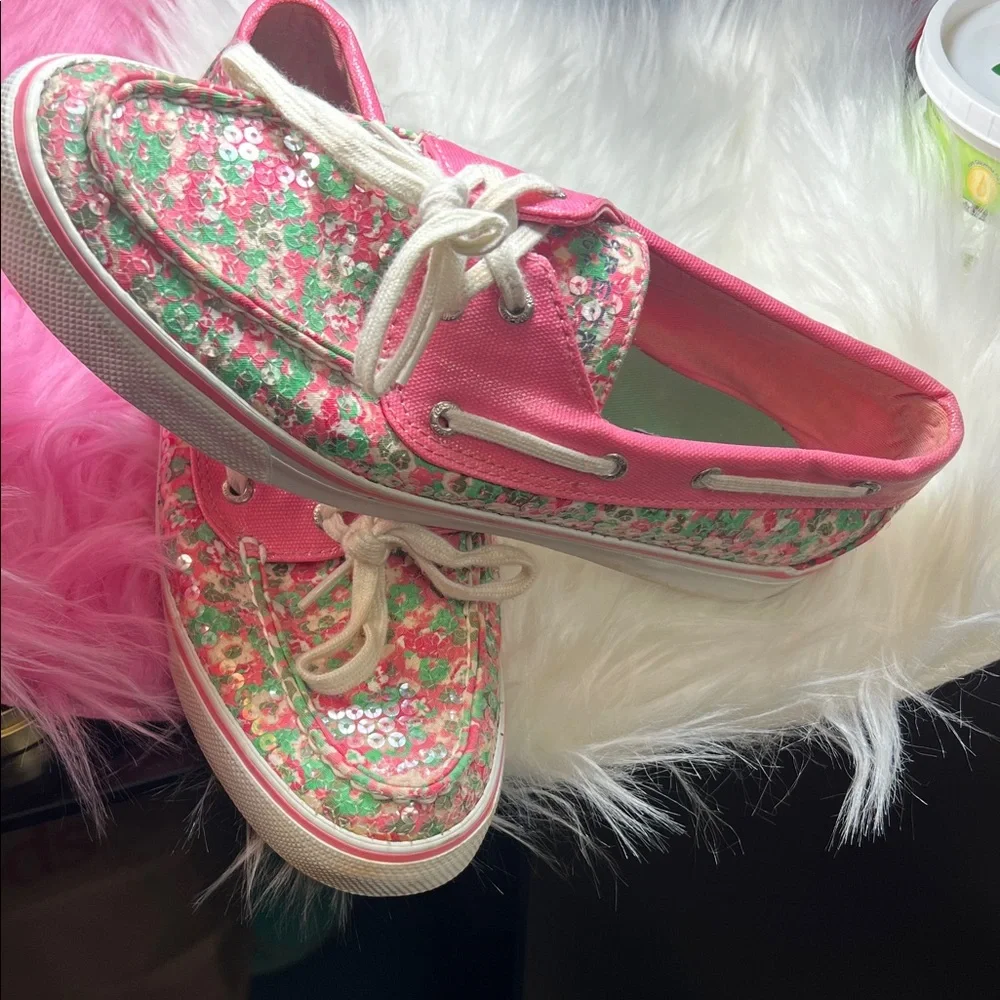 Sperry Women's Pink and Green Floral Sneakers